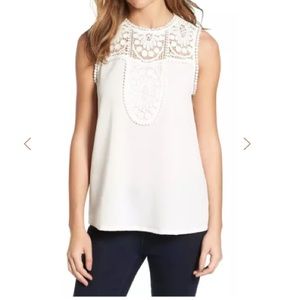 NWT Halogen Lace & Crepe Top